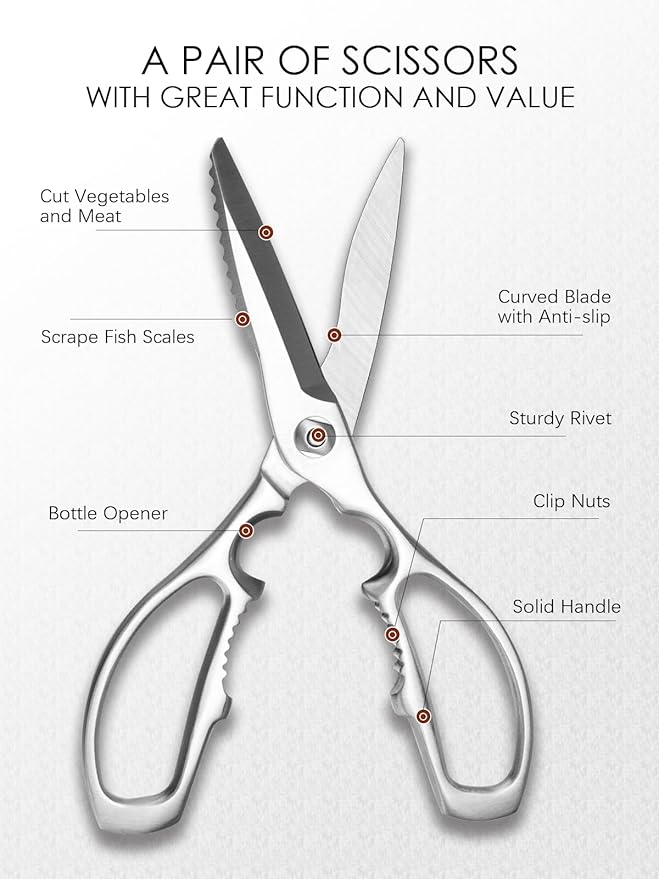 Kitchen Shears – Heavy-Duty Kitchen Scissors for Food | Ideal for Meat, Poultry & Vegetables | 3Cr14 Stainless Steel | Forged for Strength | Dishwasher Safe