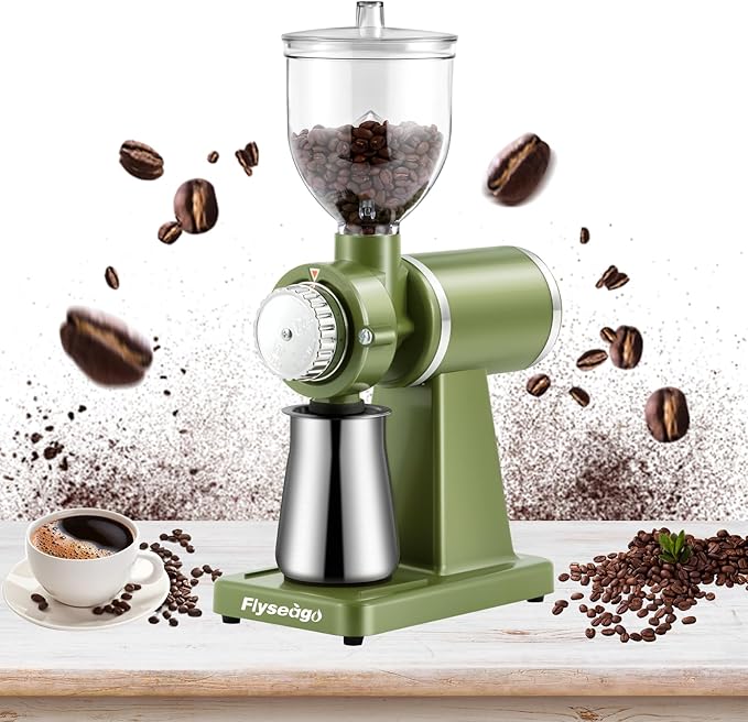 Electric Coffee Grinder Burr Espresso Coffee Bean Grinder Small Automatic Stainless Steel Coffee Mill With Brush, Pea Green