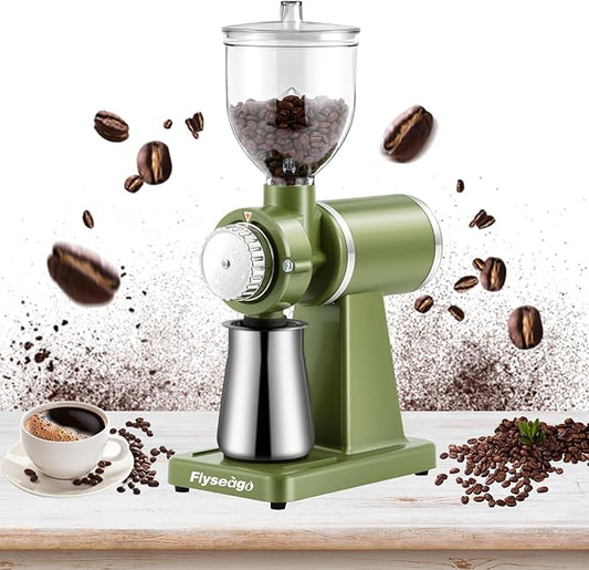 Electric Coffee Grinder Burr Espresso Coffee Bean Grinder Small Automatic Stainless Steel Coffee Mill With Brush, Pea Green