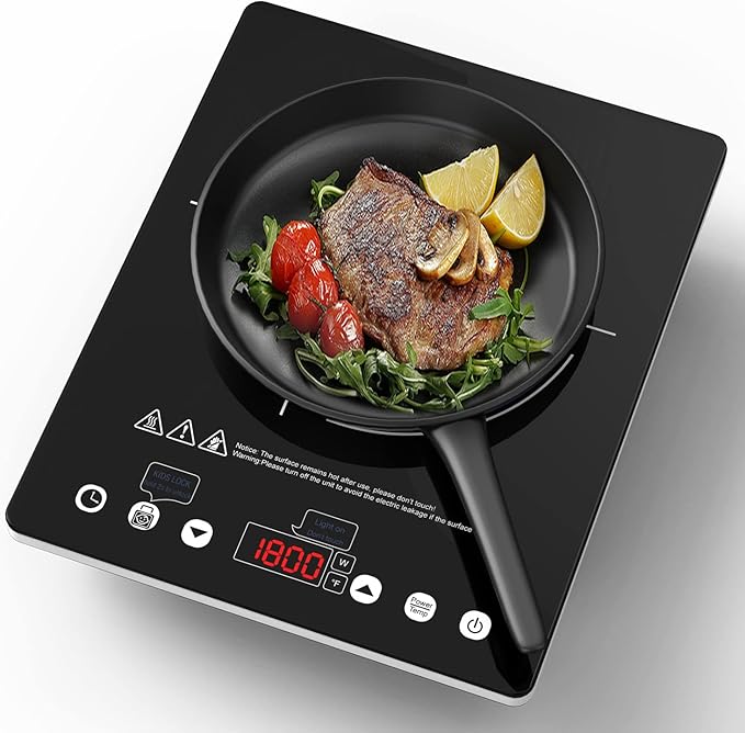 Electric Cooktop 110v,Single Burner Electric Stove Infrared Cooktop Hot Plate 1800W,4-Hour Setting,Black Crystal Glass Surface Compatible for All Cookware