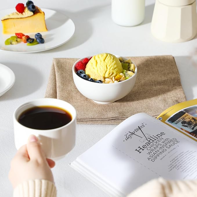 MALACASA Small White Ceramic Bowls Set of 8, 14 OZ Compact Dessert Bowls Rice Bowls Set, Ceramic Bowl for Ice Cream, Soup, Cereal, Side Dishes, Dishwasher & Microwave Safe