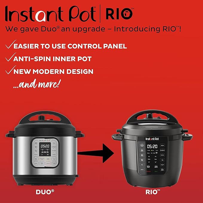 Instant Pot RIO, 7-in-1 Electric Multi-Cooker, PressureCooker, SlowCooker, RiceCooker, Steamer, Sauté, Yogurt Maker, & Warmer, Includes App With Over 800 Recipes, 6 Quart