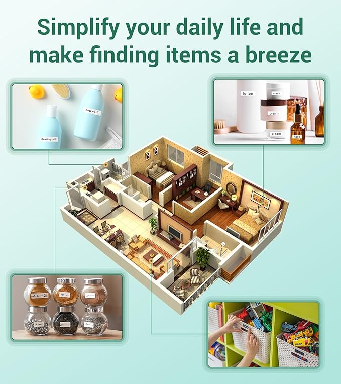 Label Maker, D210S Label Maker Machine with 4 Laminated Tapes, 12mm Labeler Labelmaker with QWERTY Keyboard, Print Different Fonts Frame Barcode for Home Office School, Green