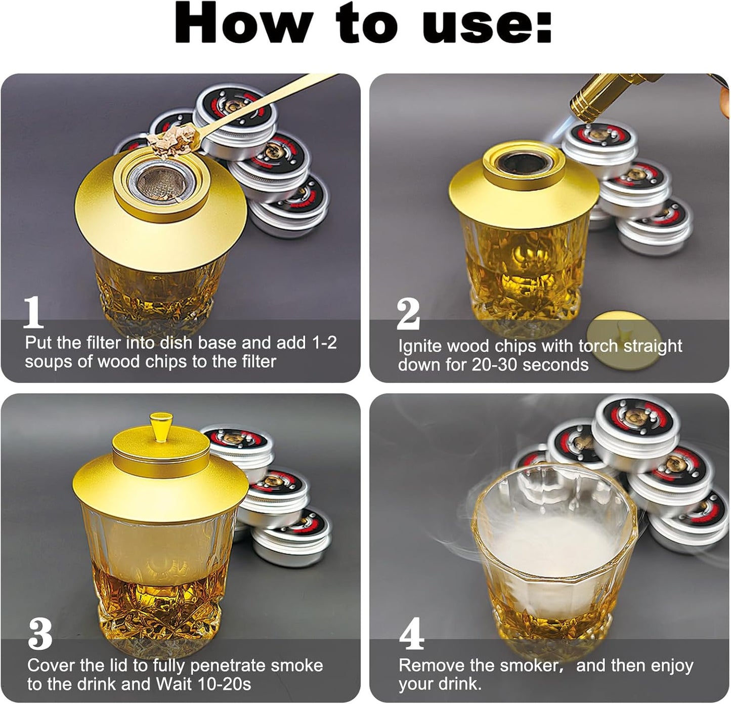 Cocktail Smoker Kit-6 Flavors Wood Chips Bourbon Smoker kit Whiskey Smoker Infuser kit for Him-Drink Smoker kit, Old Fashioned Smoker Gifts for Men/Father's Dad/Husband/Best Friend