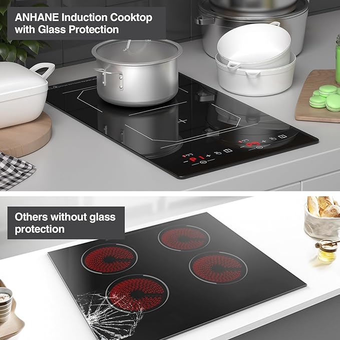 Double Induction Cooktop 2 Burner: 12 Inch 110v Built-in & Portable Electric Stove Top - 2300W Electric Cooktop with 9 Temp Settings, Countertop Cooktop for RV, Camping, Travel