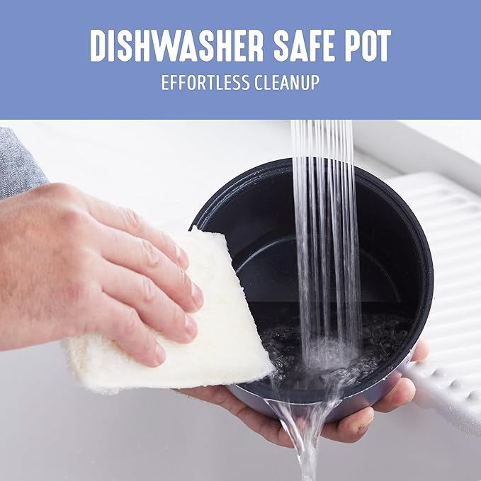 GreenLife Digital Rice Cooker, 2-Cups Uncooked/4-Cups Cooked, Removable Nonstick Ceramic PFAS-Free Pot, One-Touch Presets, Oats, Quinoa, Brown Rice, Auto Keep Warm, Fuzzy Logic Tech, 1.5 QT, Periwinkle