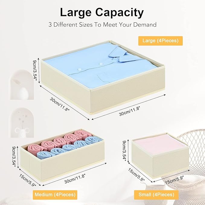 DIMJ Drawer Organizer Clothes, 24 Pack Dresser Organizer, Foldable Closet Organizers and Storage, Fabric Dresser Drawer Organizers, Drawer Dividers for Nursery, Baby Clothes, Underwears, Sock