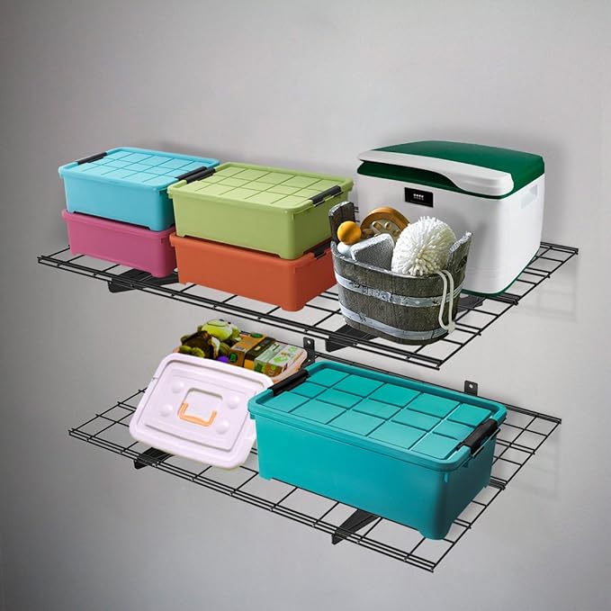 FLEXIMOUNTS 2 Pack 2x4ft Garage Shelving, Wall Shelf Garage Storage Rack, 24-inch-by-48-inch, Black