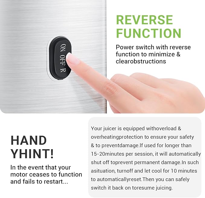 AMZCHEF Cold Press Juicer, 3.1" Juicer Machines with Large Feed Chute for Whole Fruits & Vegetables, Stainless Steel Juice Extractor with Large Auger, Dual Strainers, Easy Cleanup & Assembly