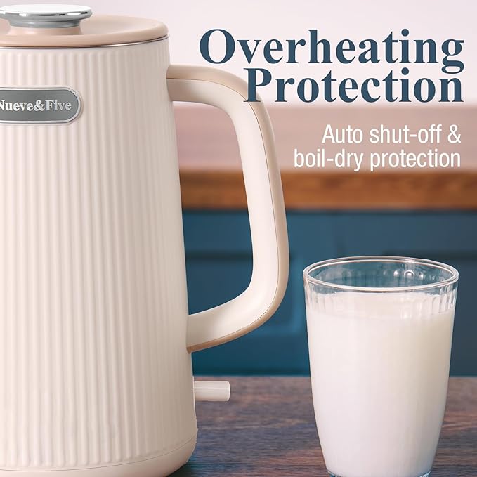 Nueve&Five 1.7L (57oz) Large Electric Kettle Perfect for 7+Cups of Tea and Coffee,2 quarts Double Wall Big Electric Tea Kettle,Auto Shut Off,1200W Hot Water Kettle Electric -Cream White