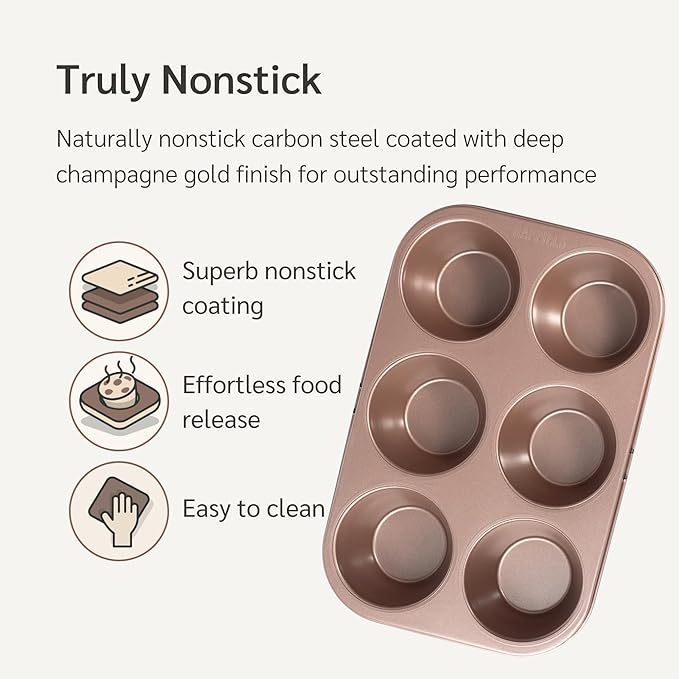 Non Toxic Nonstick 6 Cup Jumbo Muffin Pan | Large Cupcake Tin for Oven | Nontoxic Muffin Tins Big Size | PFOA Free Cupcakes Tray