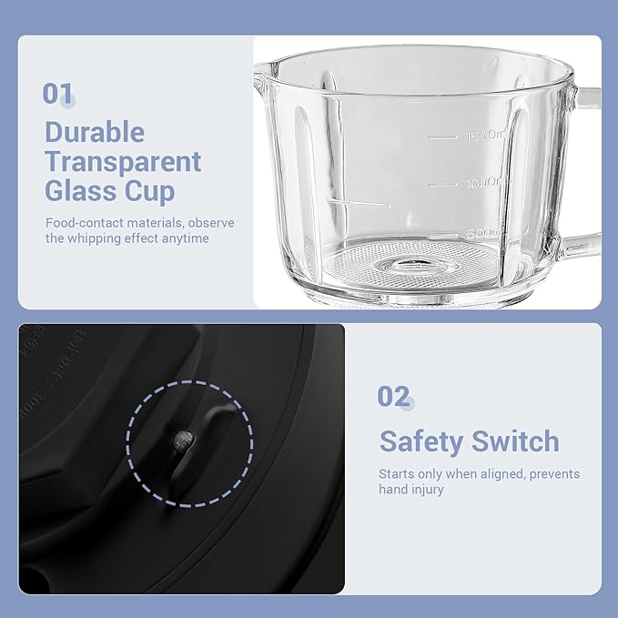 Bear Food Processor, Electric Food Chopper with 8 Cup/2L Handheld Glass Bowls, No-Hole 4 Bi-level Stainless Steel Blades for Easy Cleaning, 2 speed 250W Power Motor Grinder for Meat, and Baby Food