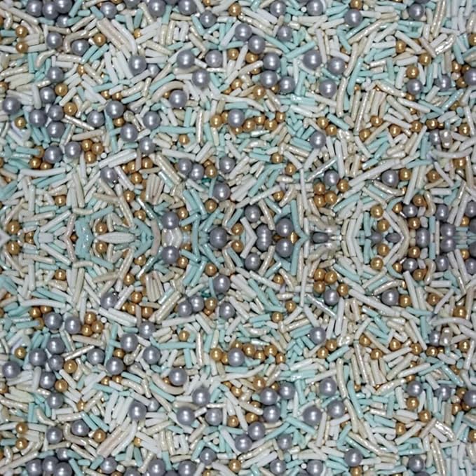 Confect Edible Sprinkles Mix – Silver & Gold Sugar Pearls with Mint and White Jimmies – Cake Decorating Toppings for Cupcakes, Cookies & Desserts | Vegan, Gluten-Free, Soy-Free, Dairy-Free, Palm Oil-Free – 4.2 Oz