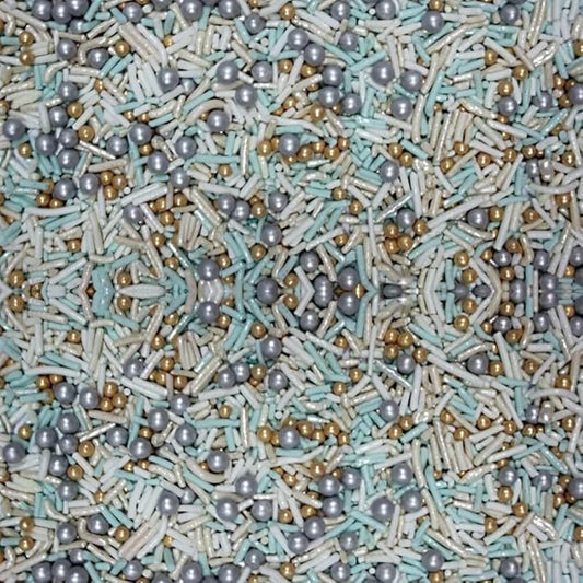 Confect Edible Sprinkles Mix – Silver & Gold Sugar Pearls with Mint and White Jimmies – Cake Decorating Toppings for Cupcakes, Cookies & Desserts | Vegan, Gluten-Free, Soy-Free, Dairy-Free, Palm Oil-Free – 4.2 Oz