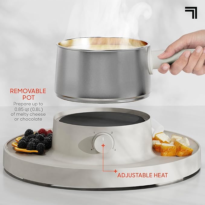 Sharper Image® Fondue Set – Electric Fondue Pot, Adjustable Heat, BPA-Free Stainless Steel, Cheese & Chocolate Fountain, Housewarming & Wedding Gift, Home Essentials Kitchen Gadgets, Mini Appliances