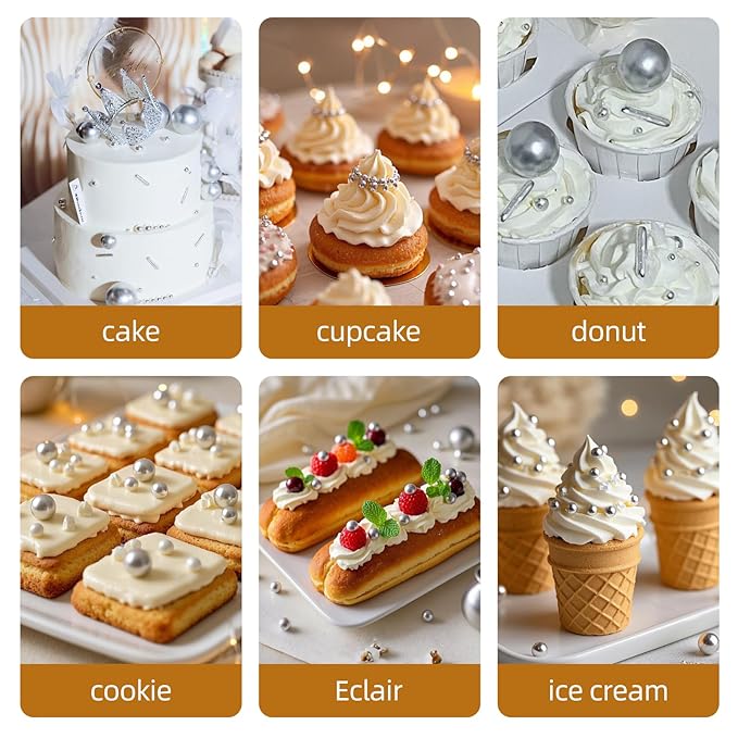 Silver Pearl Sprinkles,Edible Rods Pearl Sprinkles Mix Size,130g/4.58oz,Baking Edible Cake Decorations,Cupcake Toppers,Cookie Decorating Donuts Ice Cream,Holiday,Birthday Wedding Party,Valentines Christmas Supplies