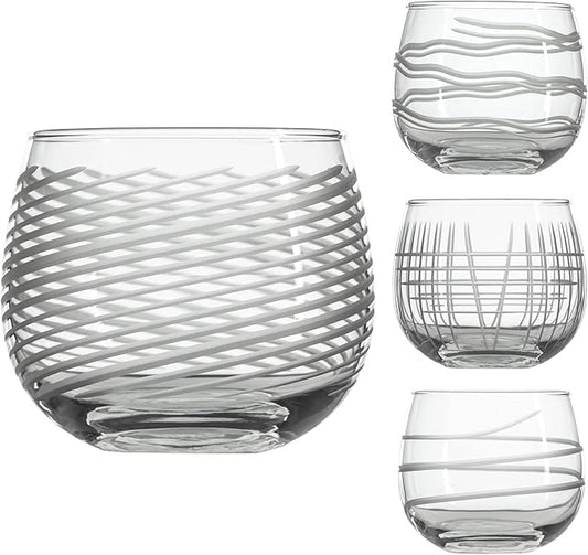 Rolf Glass | Symmetry Mixed Stemless Red Wine Tumbler 13 ounce | Set of 4 | Diamond Wheel Engraved Glassware | US Made | Gifts for Wine Lovers | Perfect for everyday use