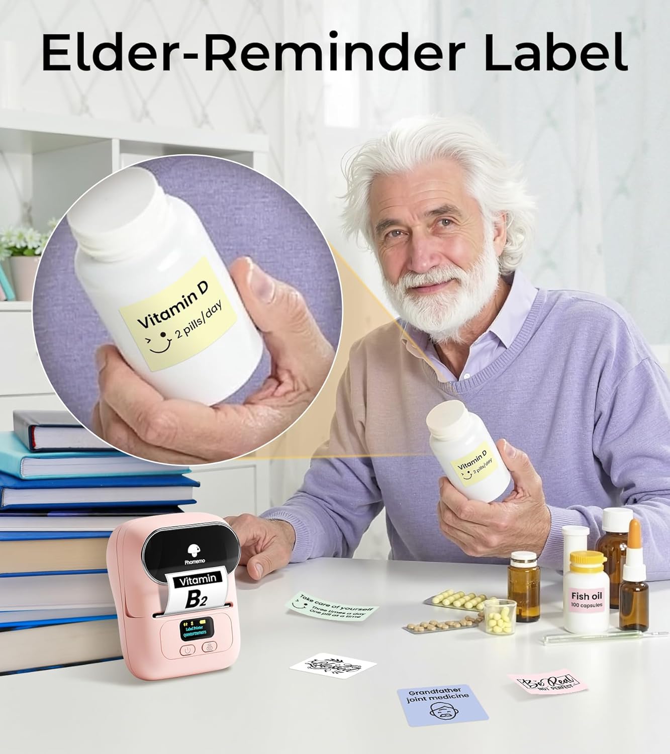 Phomemo Thermal Label Maker - M110 Barcode Label Printer Portable Bluetooth Labeler Maker Machine for for Small Business, Address, Logo, Clothing, Mailing, with 40x30mm Label, Pink