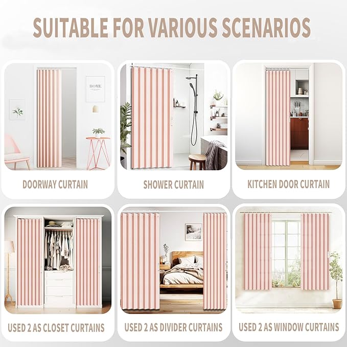 Vatge Doorway Curtains Accordion Pink Curtains for Girls' Room Door, Closet Doors Curtain, 80 Inch Long Privacy Curtains for Room Divider and Open Closet, 1 Panel with Tieback, W39 x L78, Pink