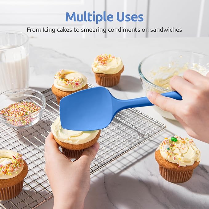 U-Taste Silicone Spoon Spatula Set: 480ºF Heat Resistant Food Grade Flexible Rubber Spoonula, Nonstick Cooking Mixing Scooping Kitchen Baking Scraper Utensils Set of 3 for Pan, Pot, Bowl (Multicolors)