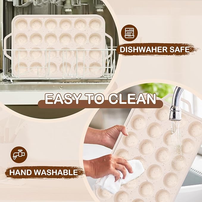 Silicone Mini Muffin Pan, 24 Cups Muffin Tin Baking Mold With Reinforced Stainless Steel Frame Inside, Nonstick Bakeware Cupcake Pan BPA Free, 2PCS