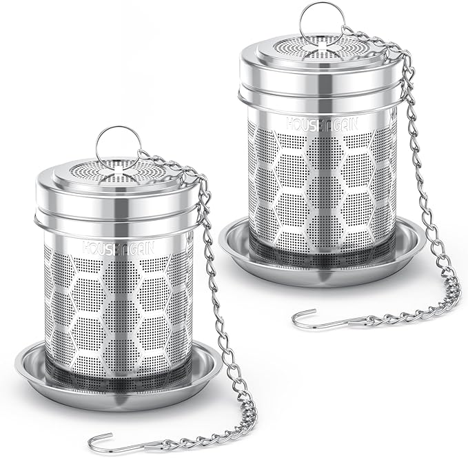 House Again 2 Pack Tea Strainers for Loose Tea, Extra Fine Mesh Tea Infuser, 304 Stainless Steel with Chain Hook, Loose Leaf Tea Steeper for Brew Tea Spices & Seasonings, Geometric Design