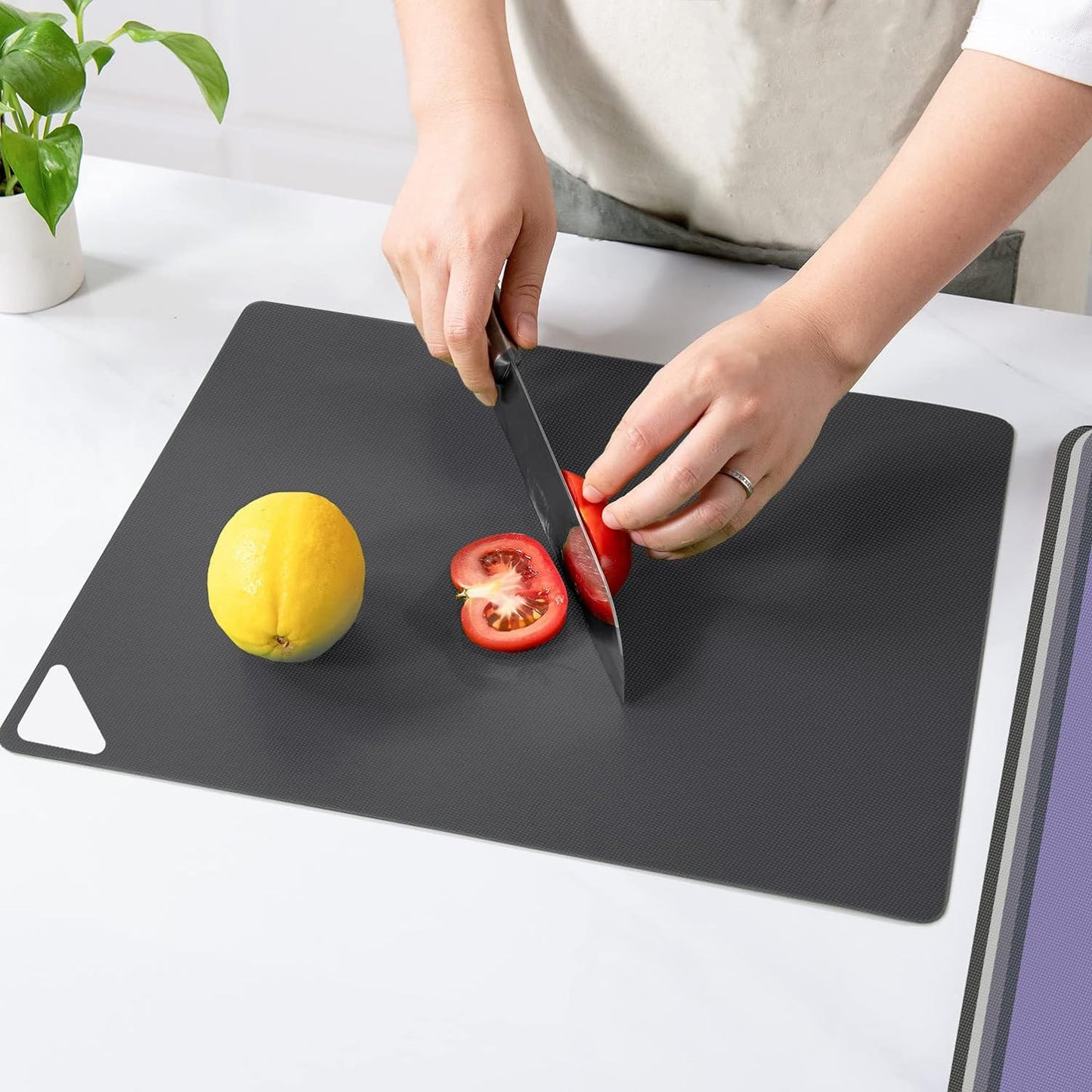 WK Flexible Plastic Cutting Boards for Kitchen, Cutting Board Mats Set of 5, Nonslip Cutting Board for Meat, Thin Cutting Sheets with Hole, Dishwasher Safe, BPA Free, 14.5x11.5"
