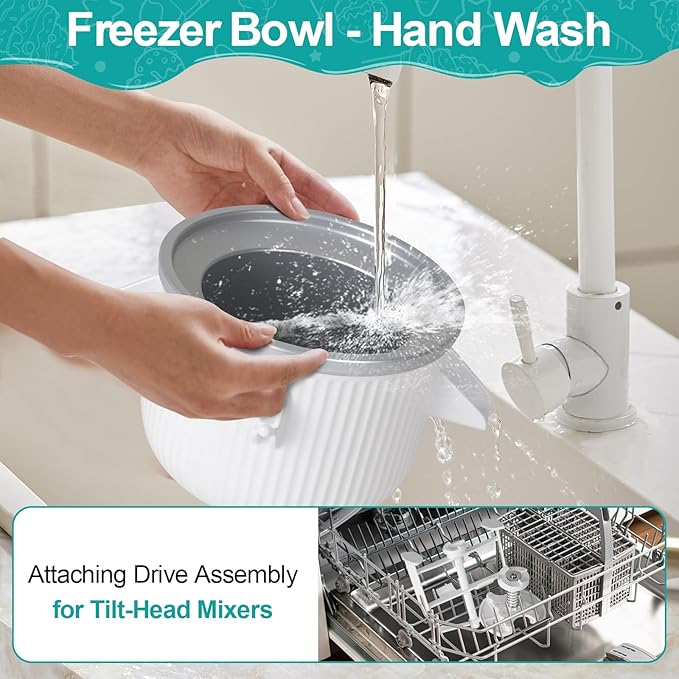 Ice Cream Maker Attachment for KitchenAid Stand Mixer, Ice Cream Bowl Compatible with 4.5Qt and Larger Stand Mixers, Ice Cream & Sorbet Gelato Maker Attachment, 2 Quart, White XTMZ