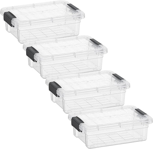 Superio Clear Storage Boxes with Lids, 1.27 Quart Plastic Container Bins for Organizing, Stackable Crates, BPA Free, Non Toxic, Odor Free, Organizers for Home, Office and Dorm, 4 Pack