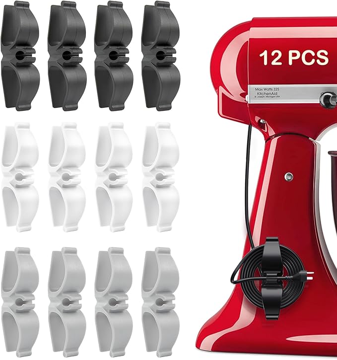 Cord Organizer for Appliances, 12 Pack Upgraded Kitchen Appliance Cord Organizer Stick On Appliance Wire Organizer Wire Wrapper for Kitchen Appliances Mixers, Coffee Maker, Pressure Cooker