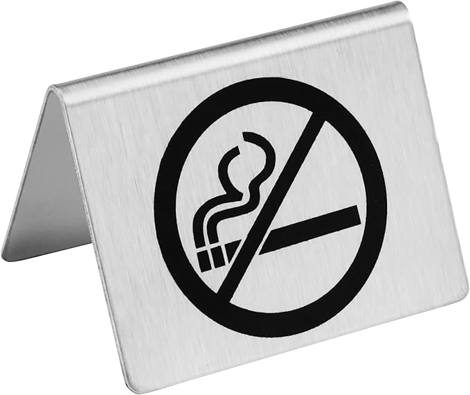 New Star Foodservice Stainless Steel Table Tent Sign (Silver (No Smoking), 2 x 1.5-Inch (Set of 6))