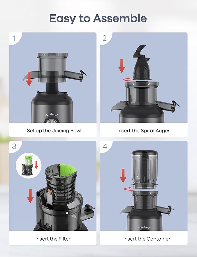 Ganiza Juicer Machines, Cold Press Juicer with 4.3" Large Feed Chute for Whole Fruits & Vegetables, Slow Masticating juicers with 3 Replace Filters for Batch Juicing, Easy to Clean, BPA Free (Black)