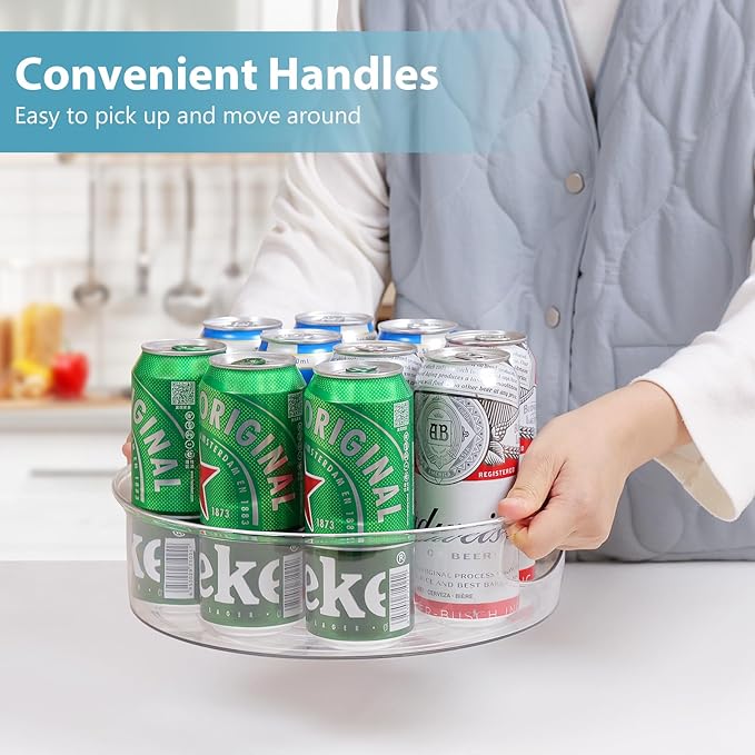 GUZON 4 Pack Lazy Susan Organizer with Handles, 12 Inch Large Lazy Susan Turntable for Cabinet, Clear Rotating Organizer for Kitchen, Pantry, Dresser, Refrigerator, Bathroom, Table, Fridge, Countertop