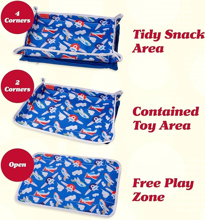 Lusso Gear Toddler Airplane Tray Table Cover with Pockets - Unicorn Print Textile Rectangular - Foldable Airplane Play Tray for Kids - Kids Travel Essentials & Toddler Travel Essential