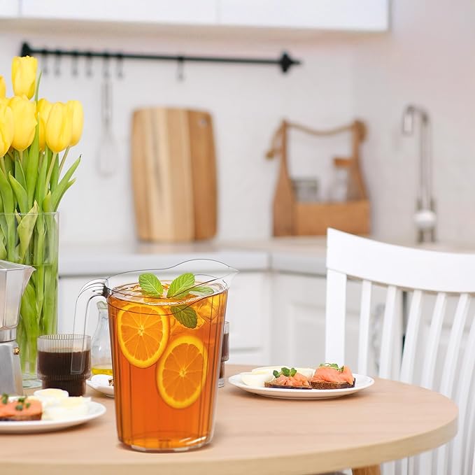 DecorRack 6 Pack - 75 oz Polycarbonate Plastic Pitcher Beverage Dispenser with Pour Spout Shatterproof Catering and Restaurant Serveware for Cold Drinks, Water, Lemonade, Beer, and Sangria (6 Pack)