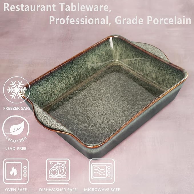 Ceramic Casserole Baking Dish, 2 Quarts Baking Dish for Oven, Lasagna Pans, Oven Safe Durable Bakeware for Kitchen Home Decor, Banquet and Dinner, Rectangular 1 PCS 10 x 8 Inch