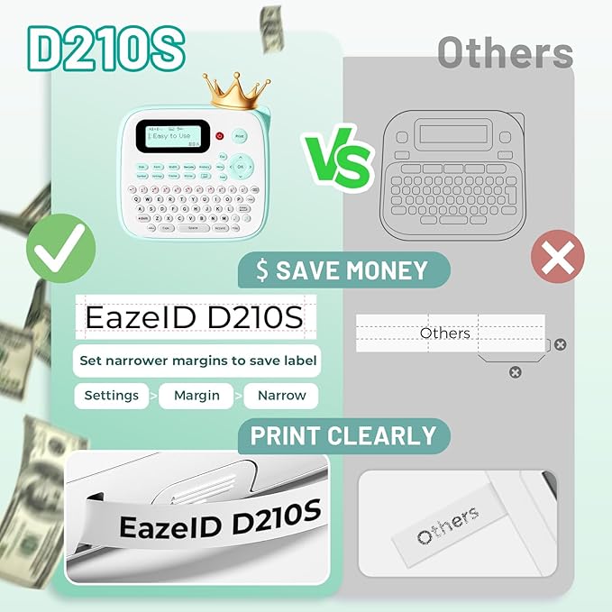 D210S Kids Label Maker, Label Maker Machine with Waterproof-Labels, Portable Keyboard Labeler Machine with-Tape 12mm 0.47 Laminated White, Multiple Symbols for Home Garden Office School Kids Use