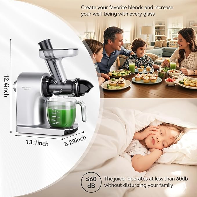 Juicer Machines,ORMEO HOME Cold Press Juicer with 3.60"Large Feed Chute For Vegetable and Fruit,Slow Masticating Juicers Easy to Clean,Quiet Motor,BPA-Free,High Juice Yield(Updated)