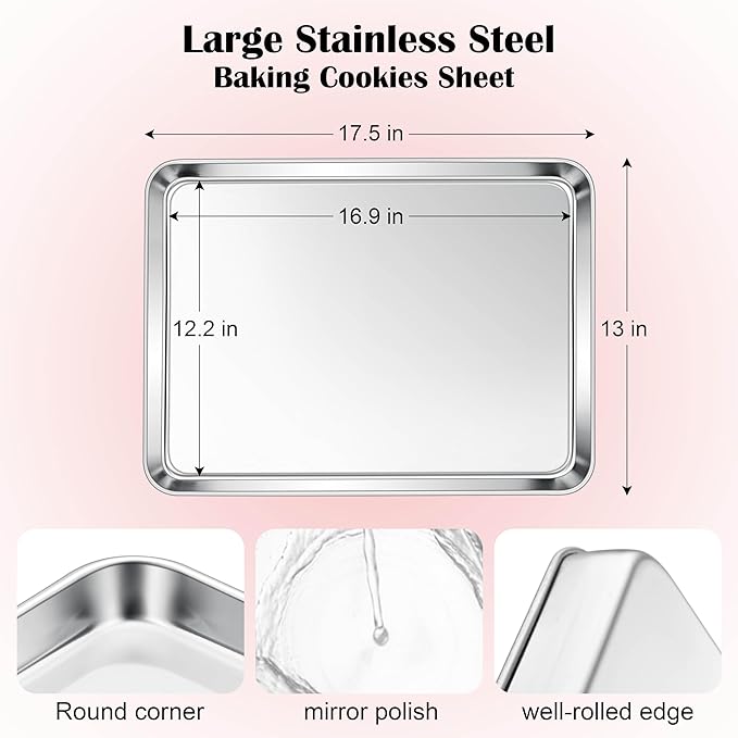 E-far Cookie Sheet for Baking, 18”x13” Stainless Steel Baking Sheet Pan for Oven, Large Non Toxic Metal Baking Tray for Cake Cookies, Healthy & Rust Free, Mirror Finish & Dishwasher Safe, 1 Pack