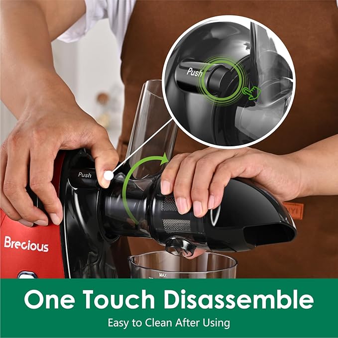 Slow Masticating Juicer,Brecious Cold Press Juicers with 2 Speed Modes & Quiet Motor,Juicers Machines Vegetable and Fruit with Reverse Function,Celery Juicer,BPA-Free,Easy to Clean (Red）