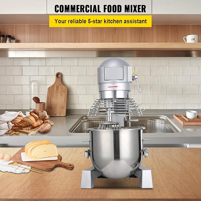 Happybuy 30Qt Commercial Food Mixer with Timing Function， Commercial Mixer 1250W Stainless Steel Bowl Heavy Duty Electric Food Mixer Commercial with 3 Speeds Adjustable, Perfect for Bakery Pizzeria
