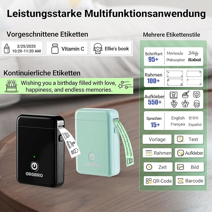 ORGBRO Label Maker Machine with Tape, X1 Portable Bluetooth Mini Label Printer, Support Pre-Cut & Continuous Label, Wireless Small Label Makers with Versatile App for School Home Office Organization