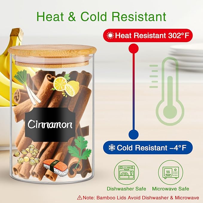 Glass Jars with Bamboo Lids 20 oz, 12 Pcs Stackable Kitchen Glass Pantry Storage Containers with Airtight Bamboo Lids for Rice, Candy, Sugar, Flour, Nuts, Cookie, Bean