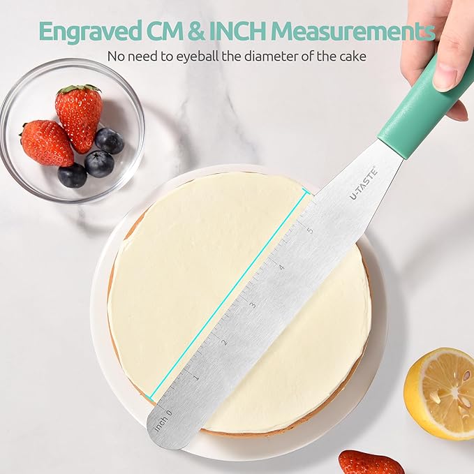 U-Taste 8in Cake Icing Spatula: Flexible Decorating Frosting Knife with Straight Thinner Stainless Steel Blade, Smooth Spreading Tools with Comfortable PP Handle for Cookie, Cream, Cupcake (Aqua Sky)