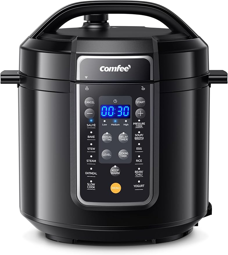 COMFEE’ 9-in-1 Electric Pressure Cooker, 14 Presets Instant Multi Cooker Olla de Presion Non-Stick Pot Yogurt Maker Rice Cooker Slow Cooker Sauté Steamer 6 Quarts Black