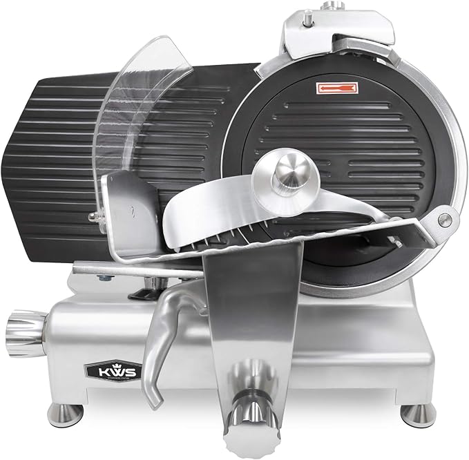 KWS MS-12ET Metal Collection Commercial 420W Electric Meat Slicer 12-Inch with Non-sticky Teflon Blade & Extended Back Space, Frozen Meat/Cheese/Food Slicer Low Noises [ ETL, NSF Certified ]