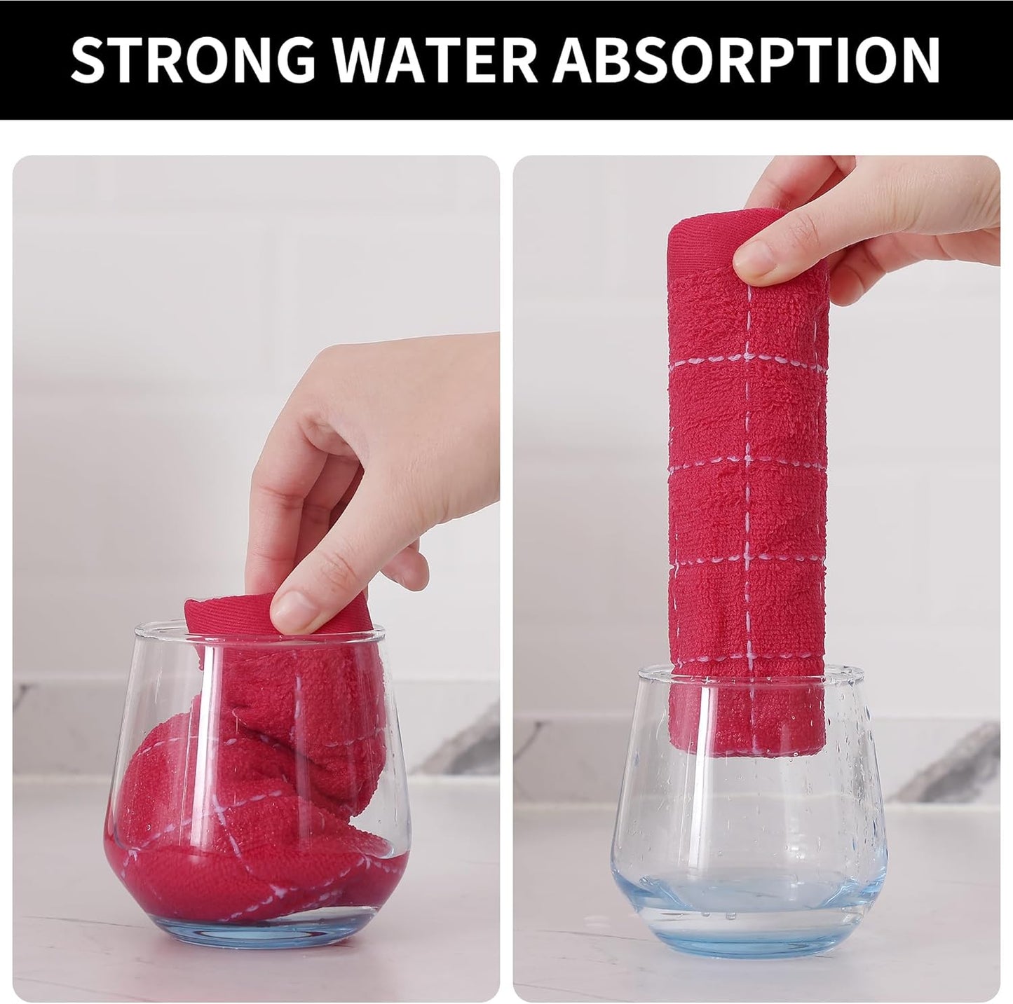 Homaxy 100% Cotton Terry Kitchen Towels(Rose Red, 13 x 28 inches), Checkered Designed, Soft and Super Absorbent Dish Towels, 4 Pack