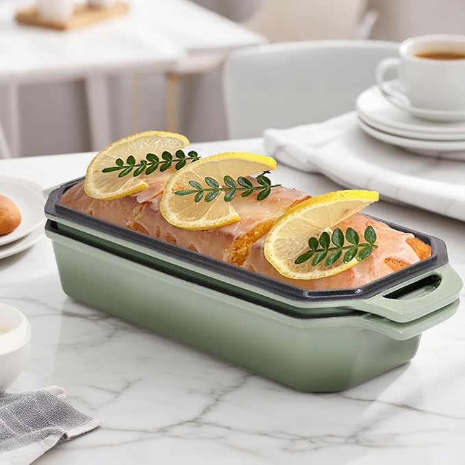 Bread Pan Cast Iron Loaf Pan with Lid Bread Loaf Pan 13x5 Inch Enameled Cast Iron Sourdough Bread Pan,AquaGreen