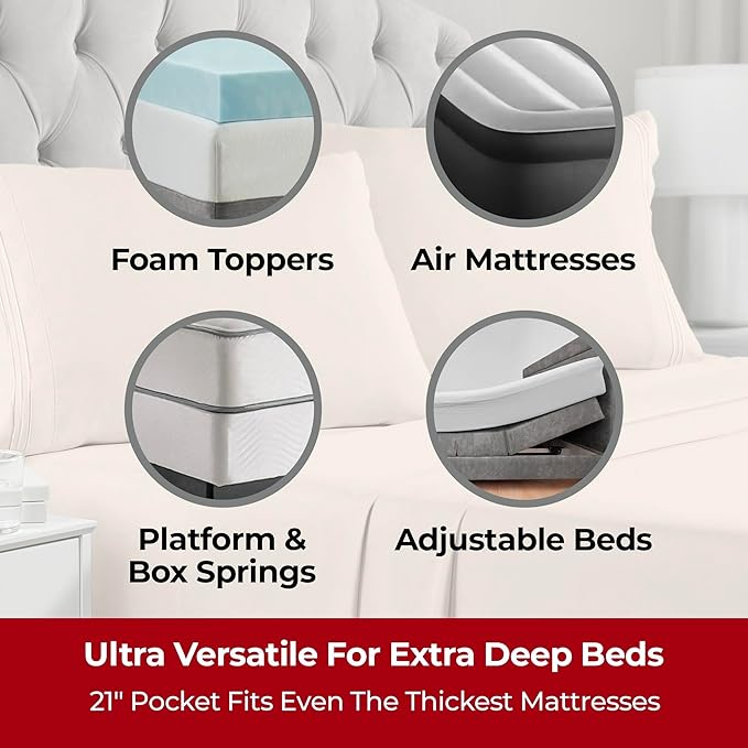 Mellanni Extra Deep California King Sheets - 4 PC Iconic Collection Bedding - Hotel Luxury, Ultra Soft, Cooling Bed Sheets - Wrinkle, Fade, Stain Resistant (Cal King, Beige)