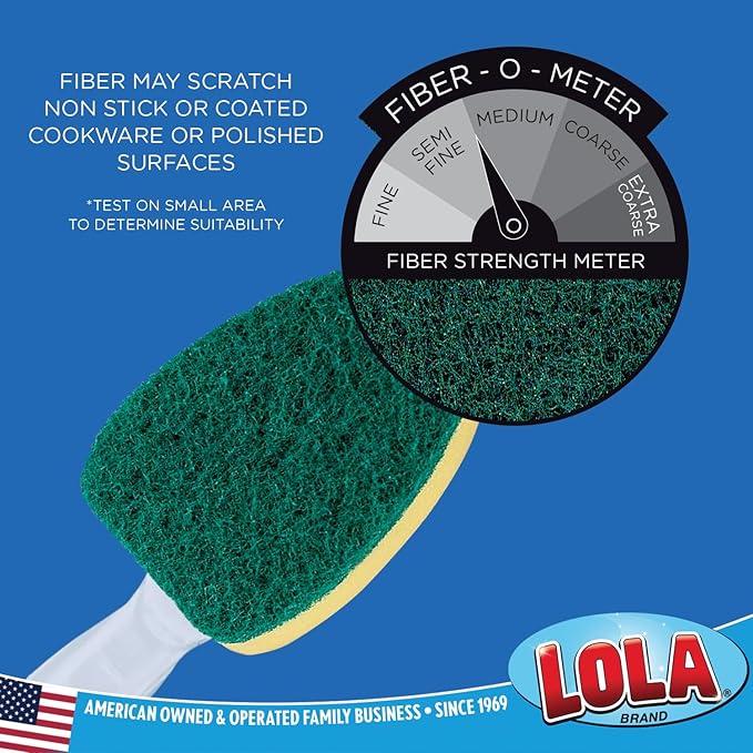 Lola Products Dish Brush w/Soap Dispenser Wand, Absorbent Sponge Scrubber, No Leaking. Clean Dishes and Sinks, 12 Brushes & Heads & 72 Refills